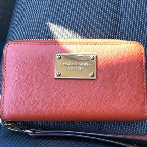 Michael Kors Real Saffiano Leather Orange Wristlet